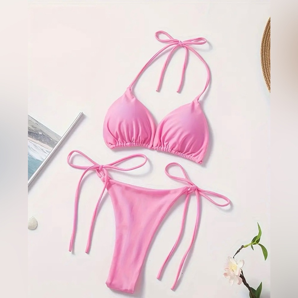 New Pink Padded Triangle Thong Bikini Set Size Small